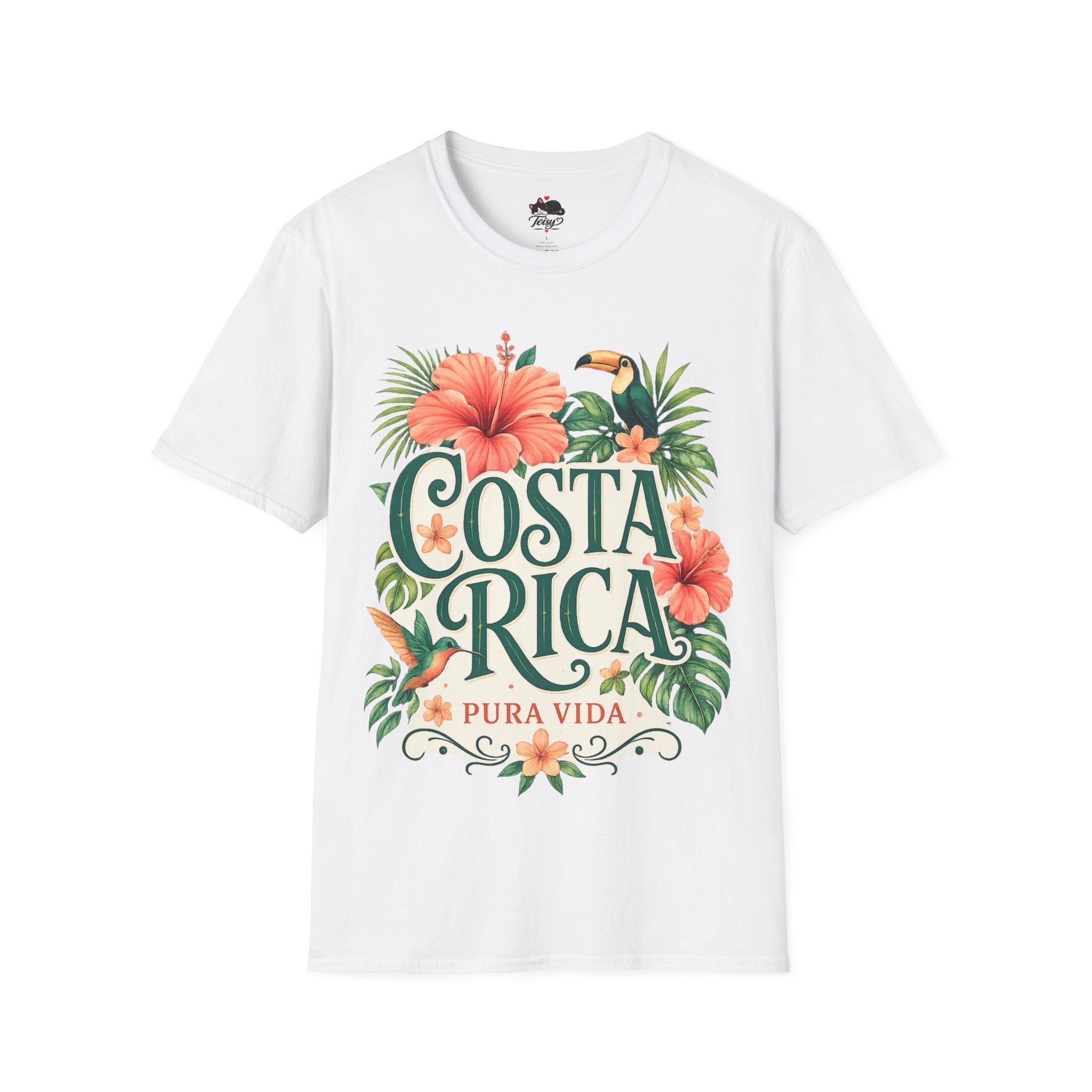 Costa Rica Pura Vida T-Shirt — Tropical Hibiscus & Toucan Travel Tee