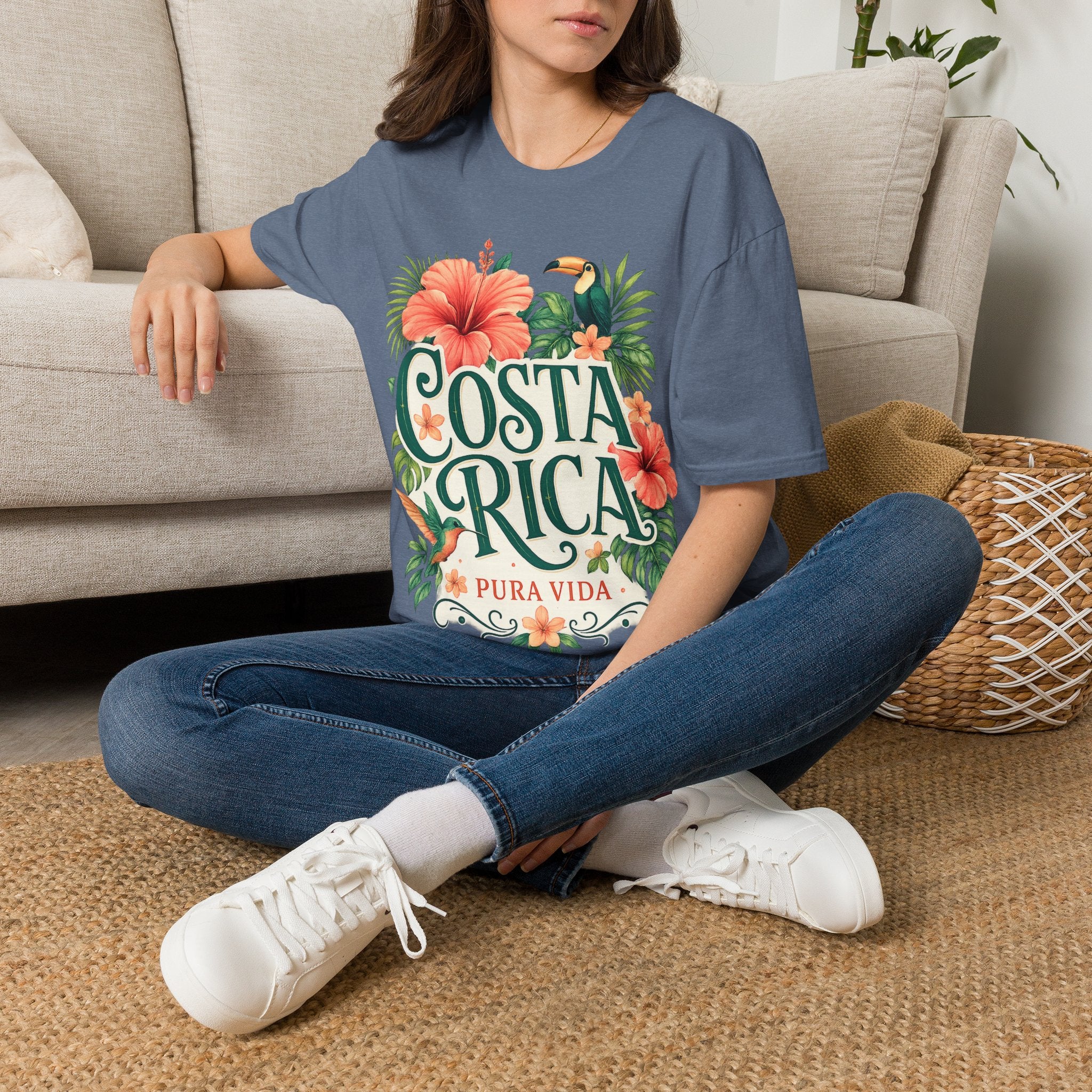 Costa Rica Pura Vida T-Shirt — Tropical Hibiscus & Toucan Travel Tee