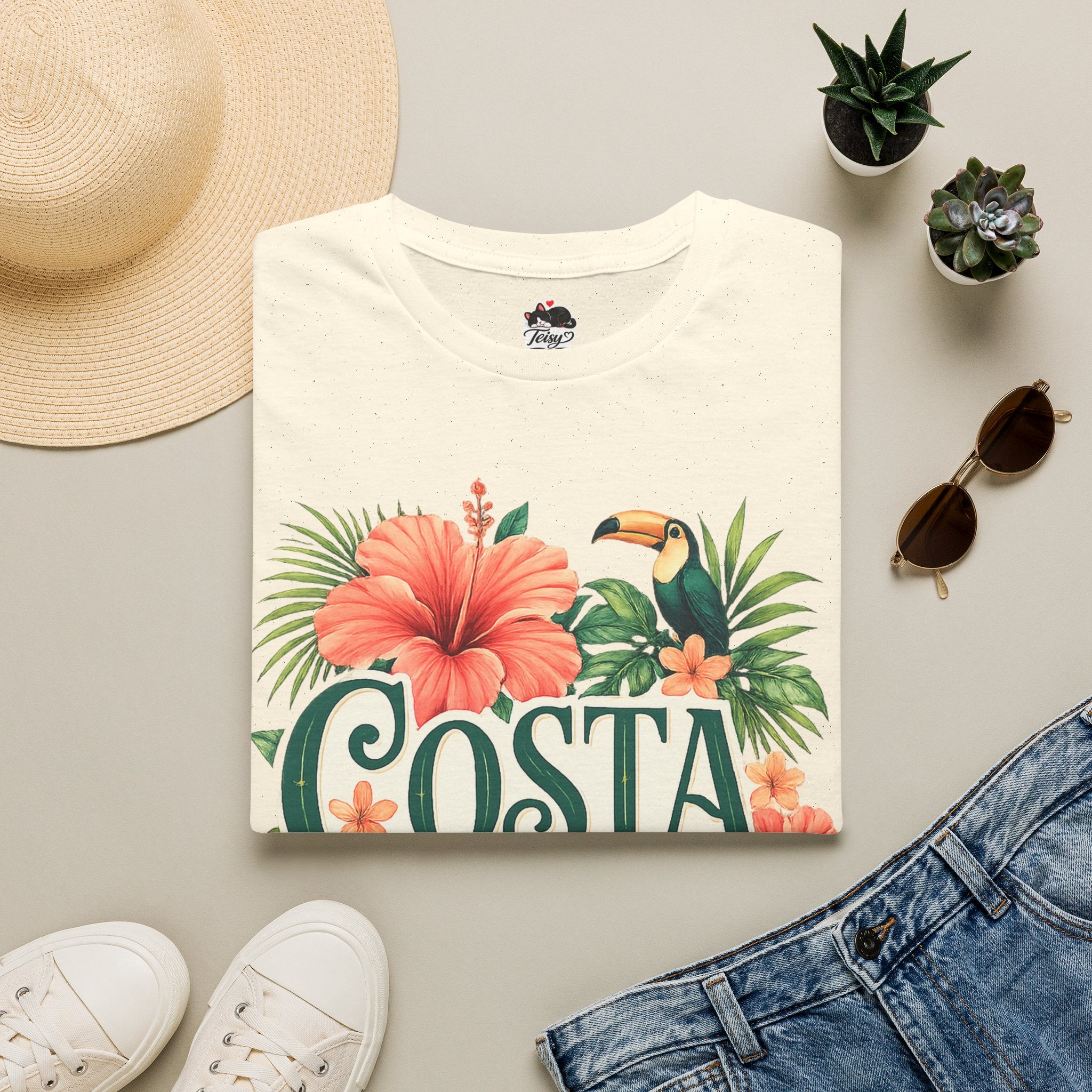 Costa Rica Pura Vida T-Shirt — Tropical Hibiscus & Toucan Travel Tee