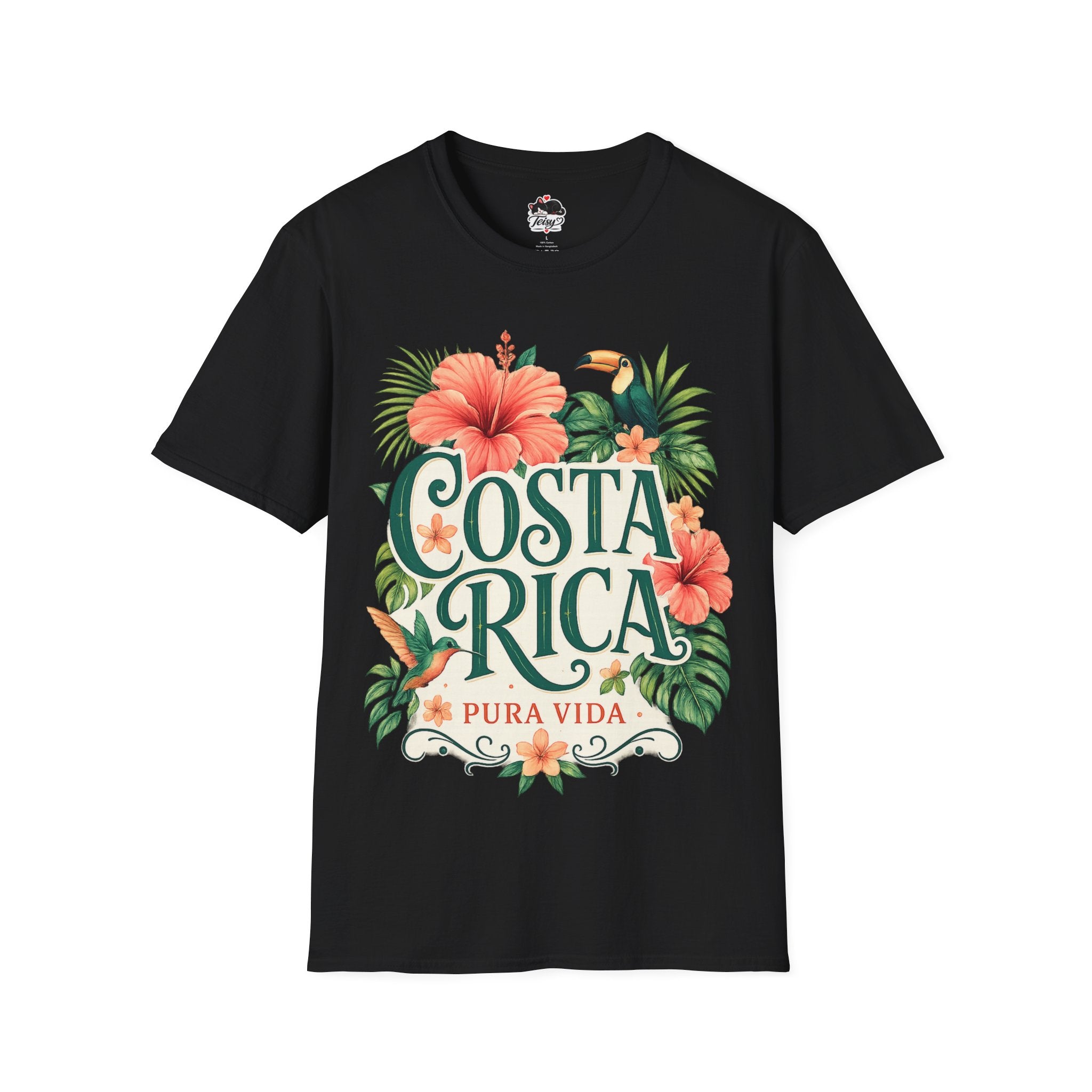Costa Rica Pura Vida T-Shirt — Tropical Hibiscus & Toucan Travel Tee