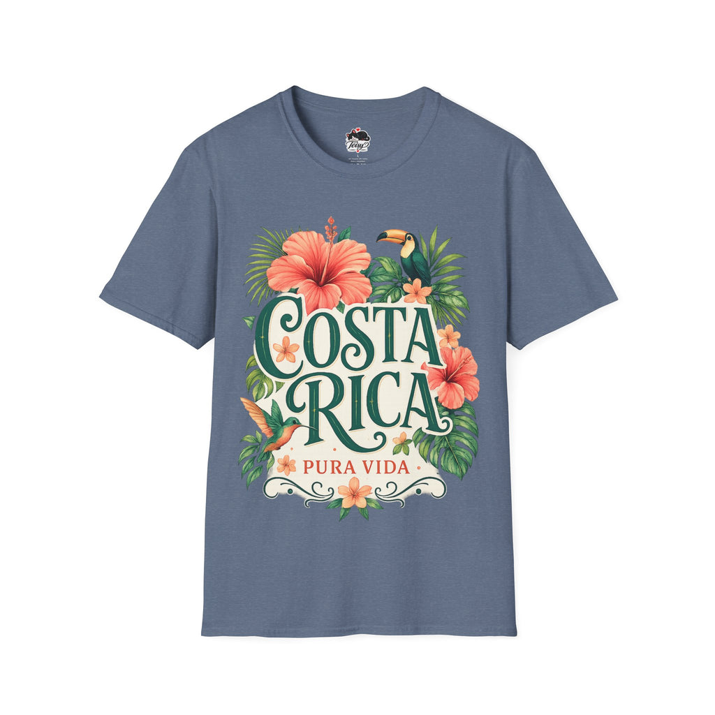 Costa Rica Pura Vida T-Shirt — Tropical Hibiscus & Toucan Travel Tee