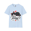 Cat Name T-Shirt — Customizable "Teisy" Sleeping Black Cat with Hearts