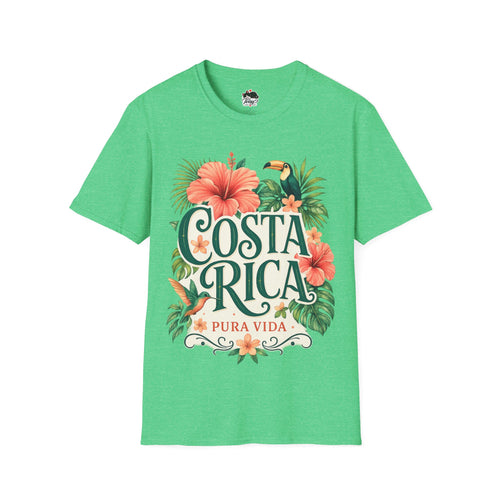 Costa Rica Pura Vida T-Shirt — Tropical Hibiscus & Toucan Travel Tee