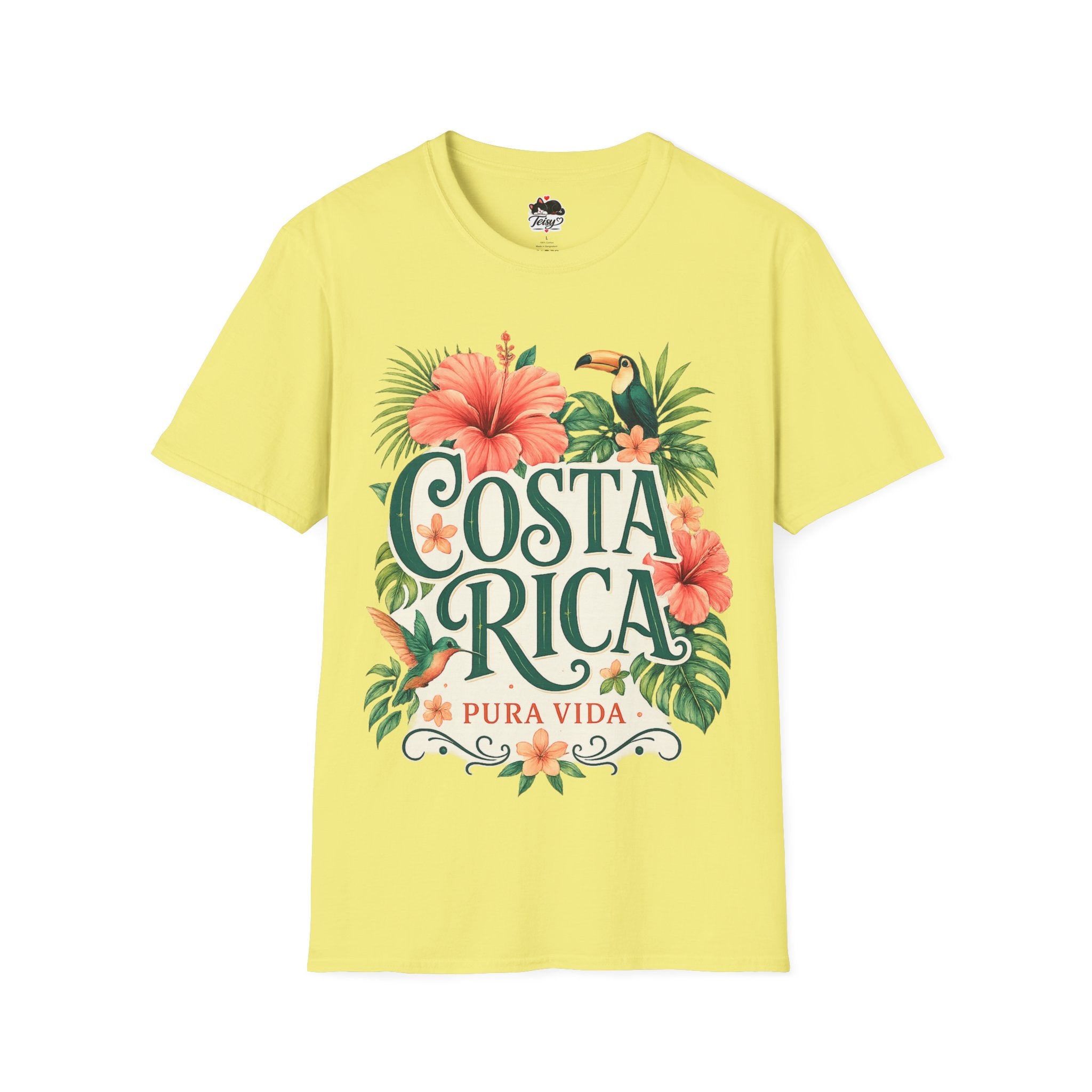 Costa Rica Pura Vida T-Shirt — Tropical Hibiscus & Toucan Travel Tee
