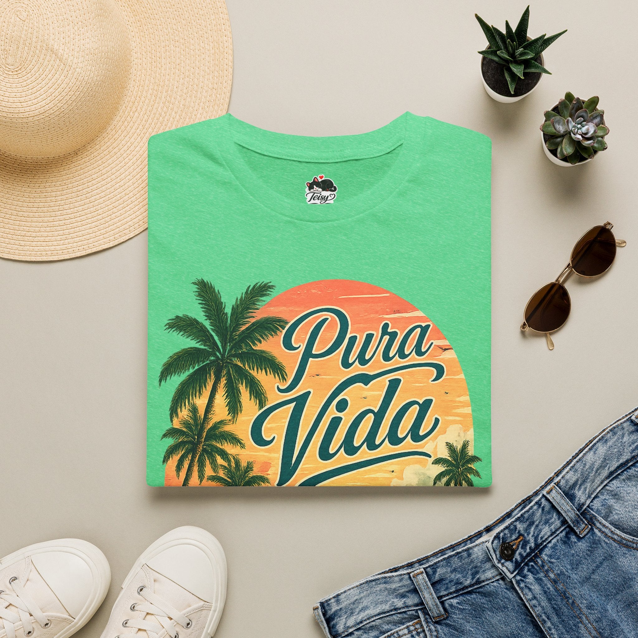 T-Shirt — Pura Vida Costa Rica Vintage Sunset Palm Beach Tee