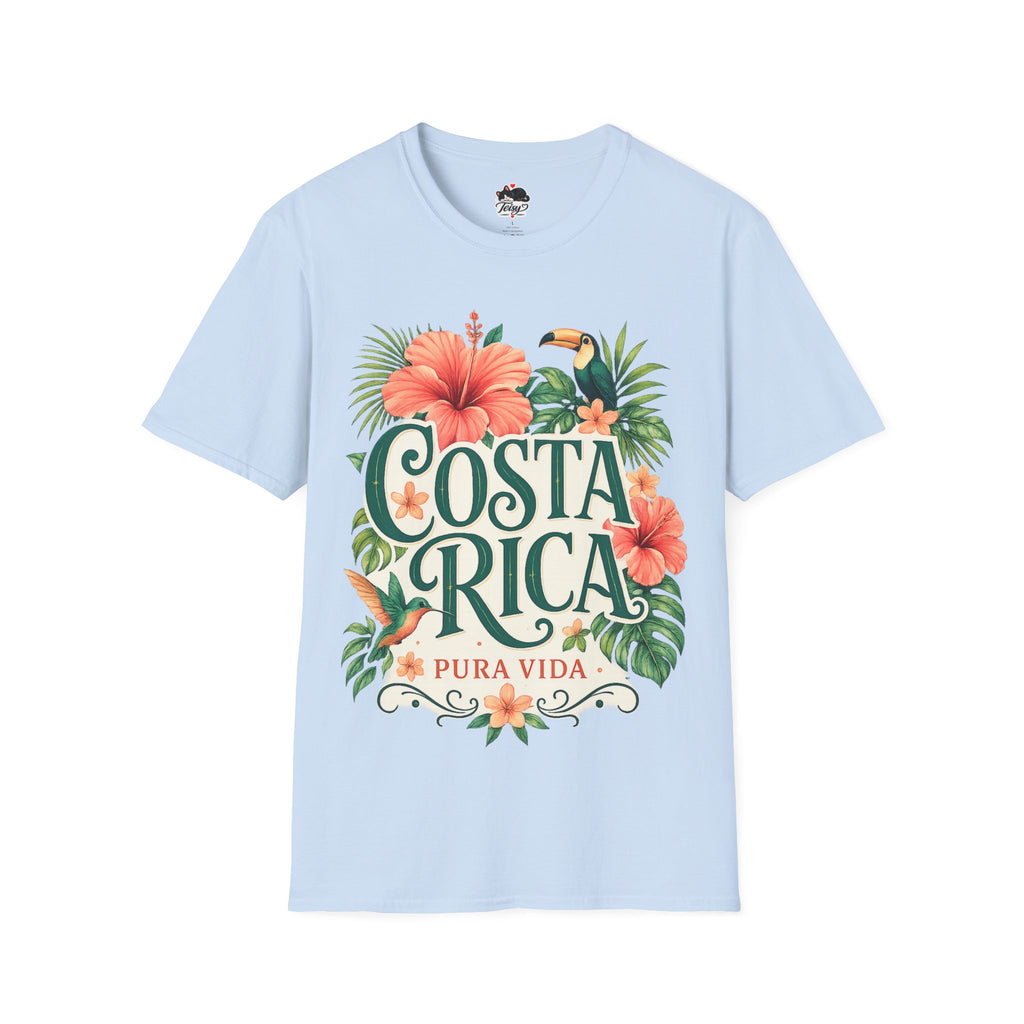 Costa Rica Pura Vida T-Shirt — Tropical Hibiscus & Toucan Travel Tee