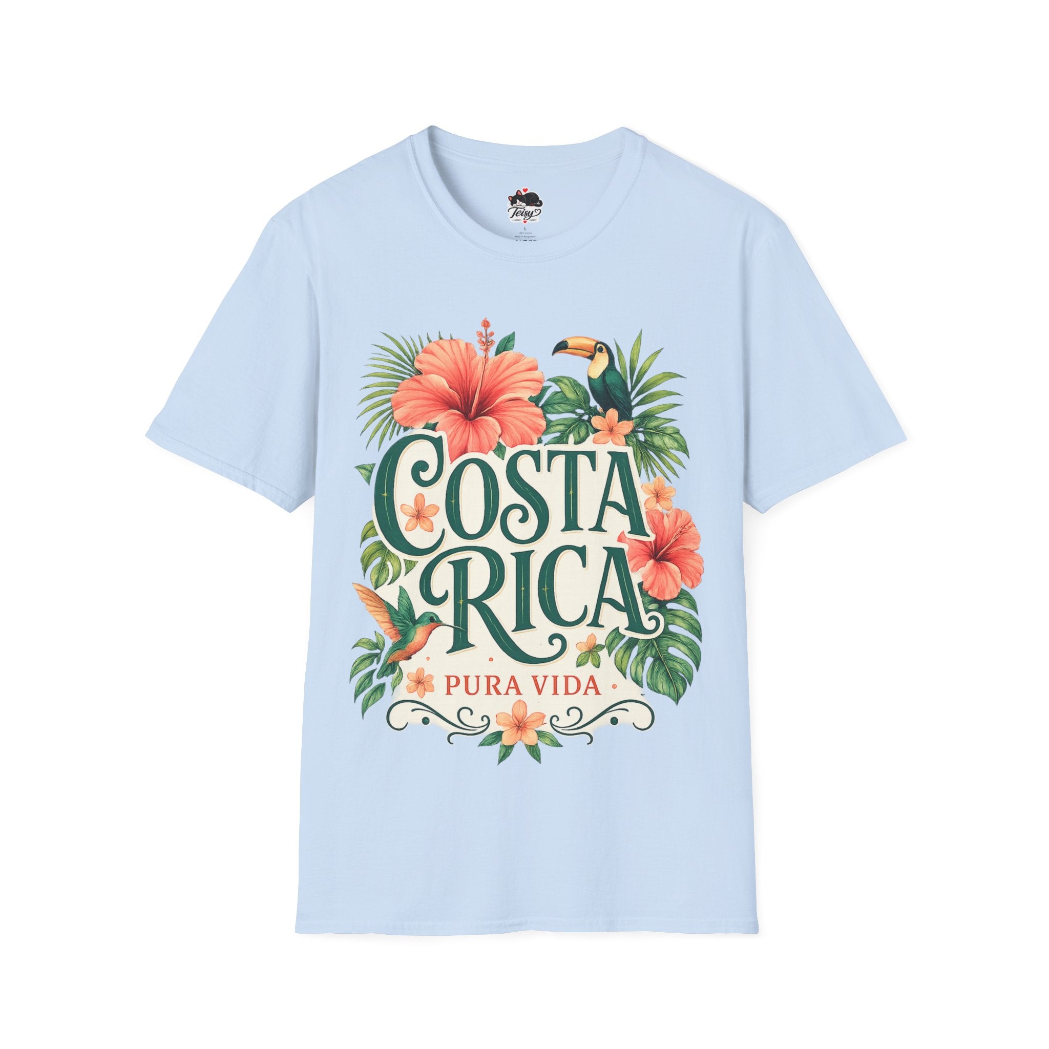 Costa Rica Pura Vida T-Shirt — Tropical Hibiscus & Toucan Travel Tee
