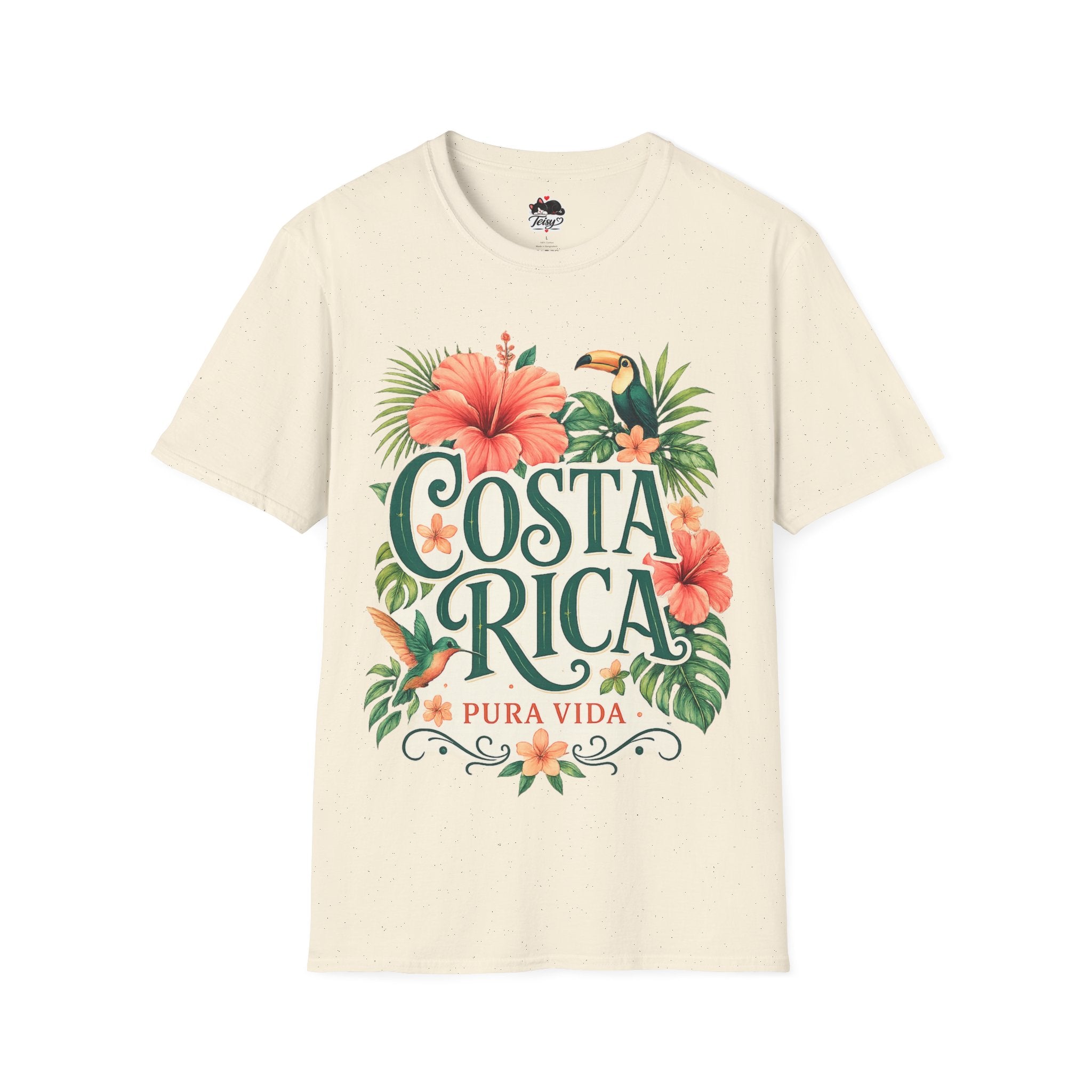 Costa Rica Pura Vida T-Shirt — Tropical Hibiscus & Toucan Travel Tee