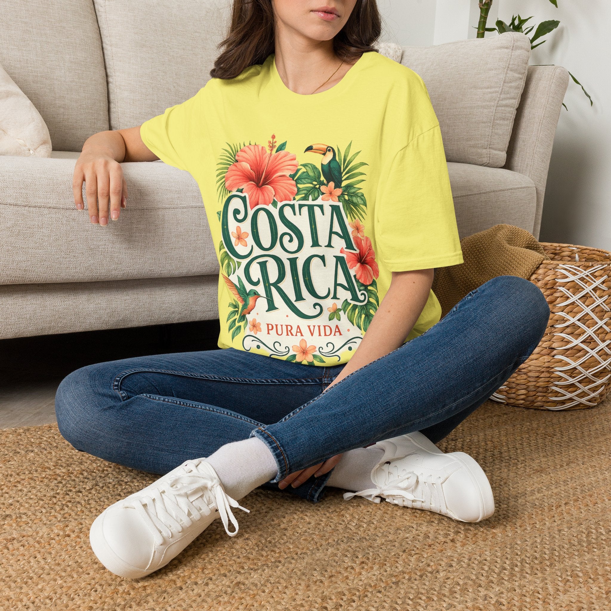Costa Rica Pura Vida T-Shirt — Tropical Hibiscus & Toucan Travel Tee